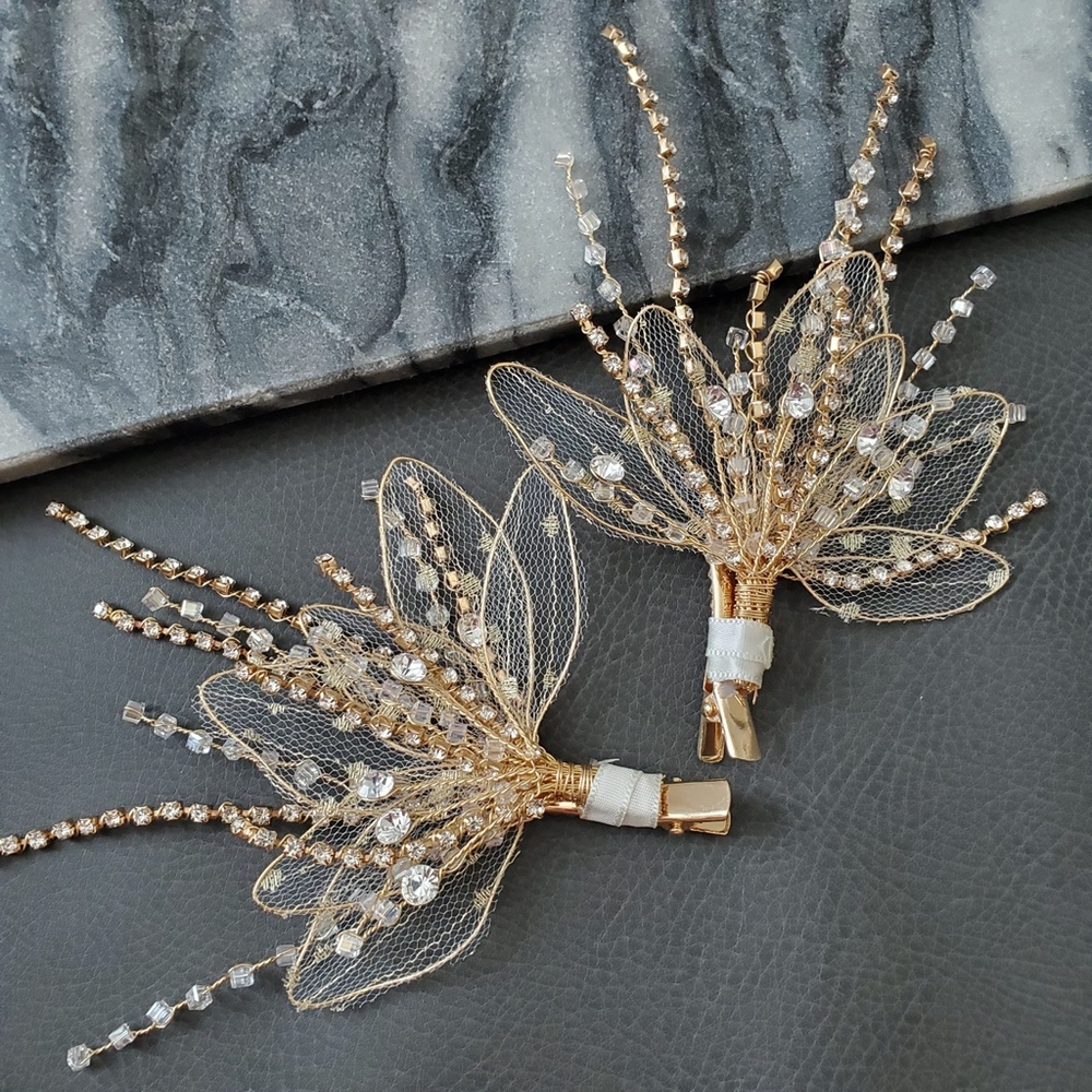 NEW Maid of honor Gold lace  headpiece hair clip